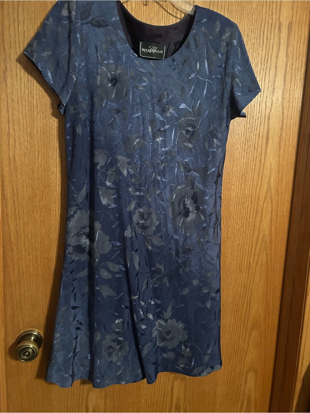 Blue Floral Short-Sleeve A-Line Dress